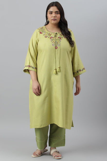 Green Fusion Plus Size Embroidered kurta - wforwoman
