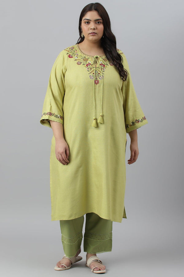 Green Fusion Plus Size Embroidered kurta