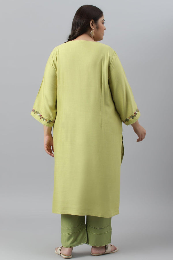 Green Fusion Plus Size Embroidered kurta