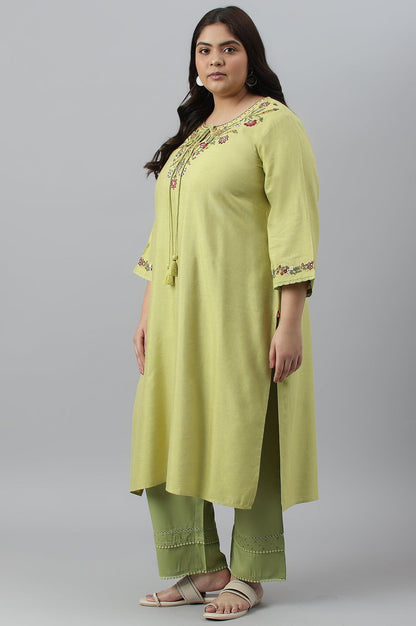 Green Fusion Plus Size Embroidered kurta - wforwoman