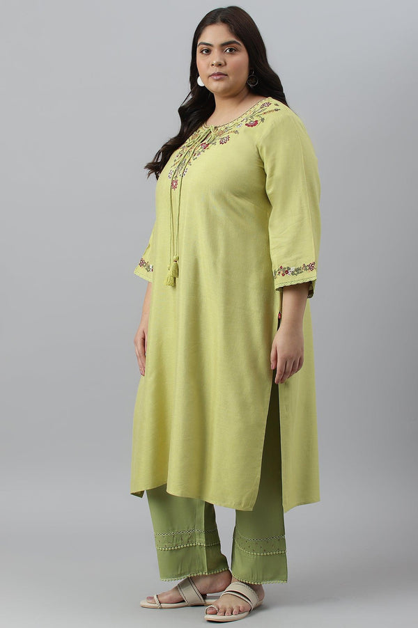 Green Fusion Plus Size Embroidered kurta