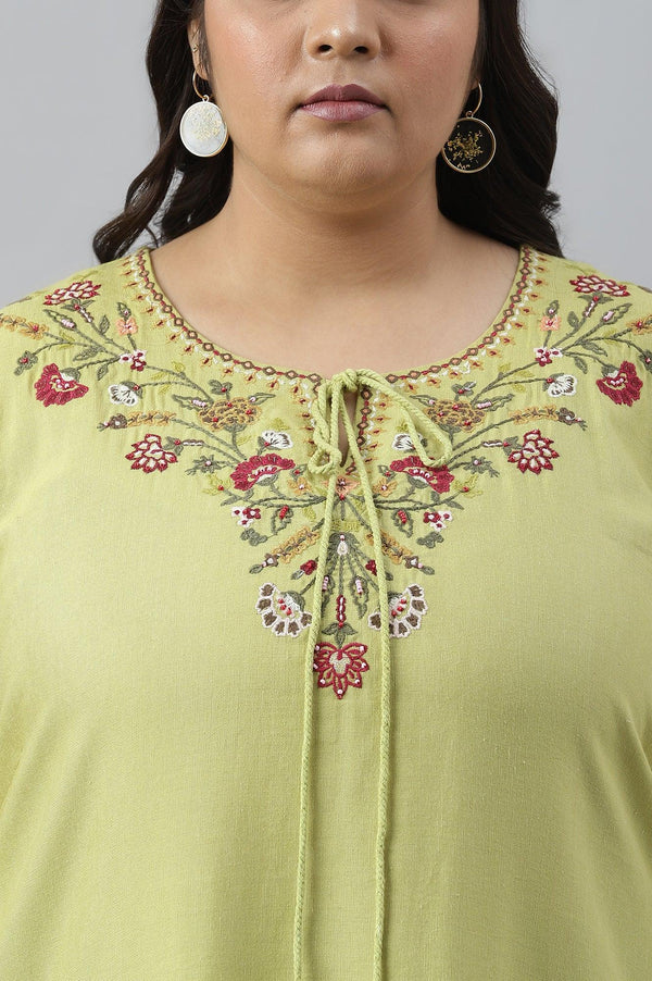 Green Fusion Plus Size Embroidered kurta