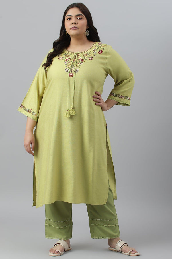Green Fusion Plus Size Embroidered kurta