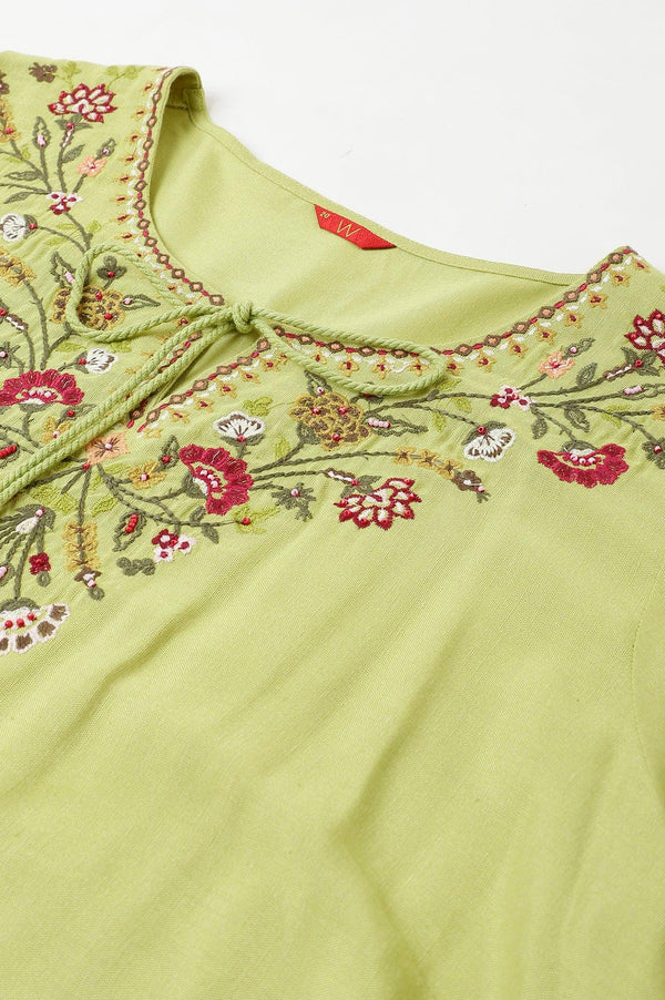 Green Fusion Plus Size Embroidered kurta