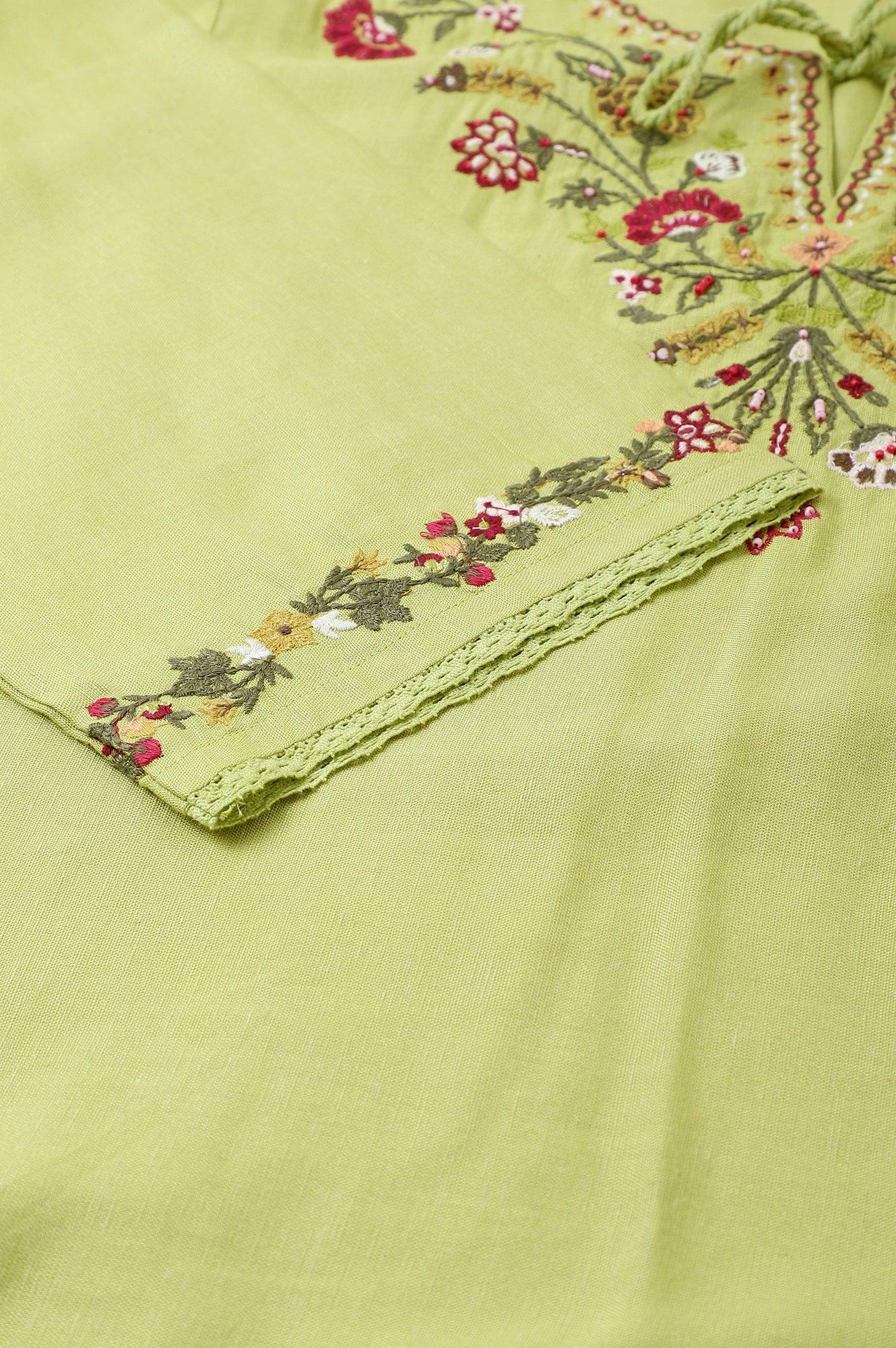 Green Fusion Plus Size Embroidered kurta - wforwoman