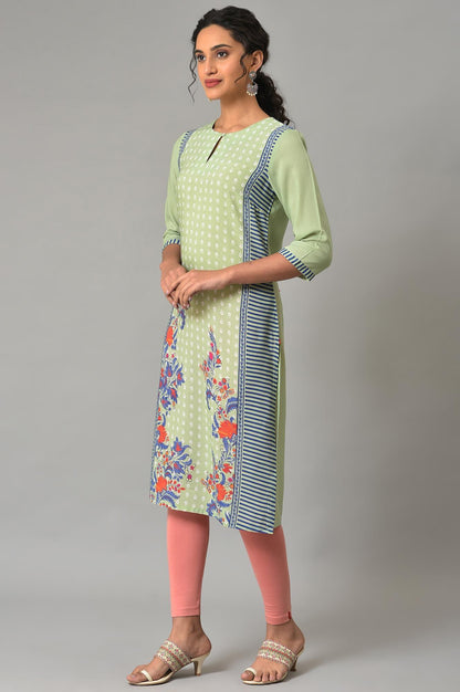 Green Print Mix Summer kurta - wforwoman