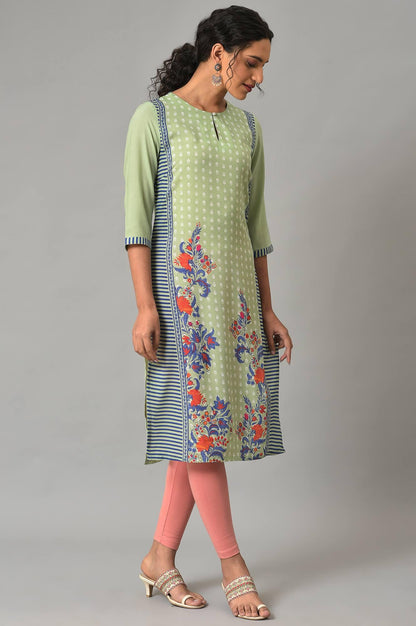 Green Print Mix Summer kurta - wforwoman