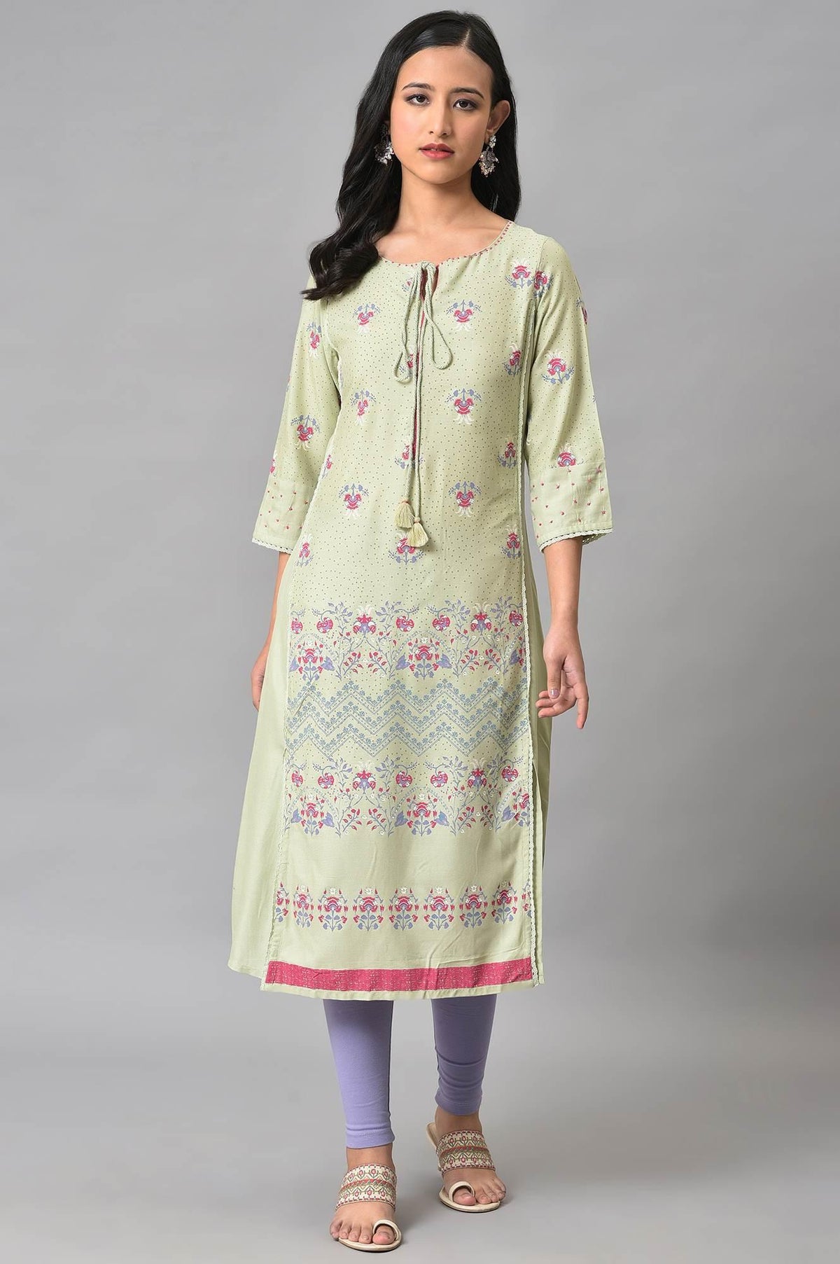 Light Green Mock Layer Printed Plus Size kurta - 20