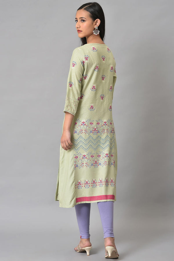Light Green Mock Layer Printed Plus Size kurta
