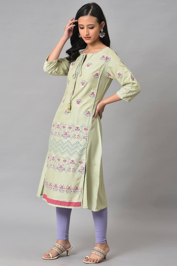 Light Green Mock Layer Printed Plus Size kurta