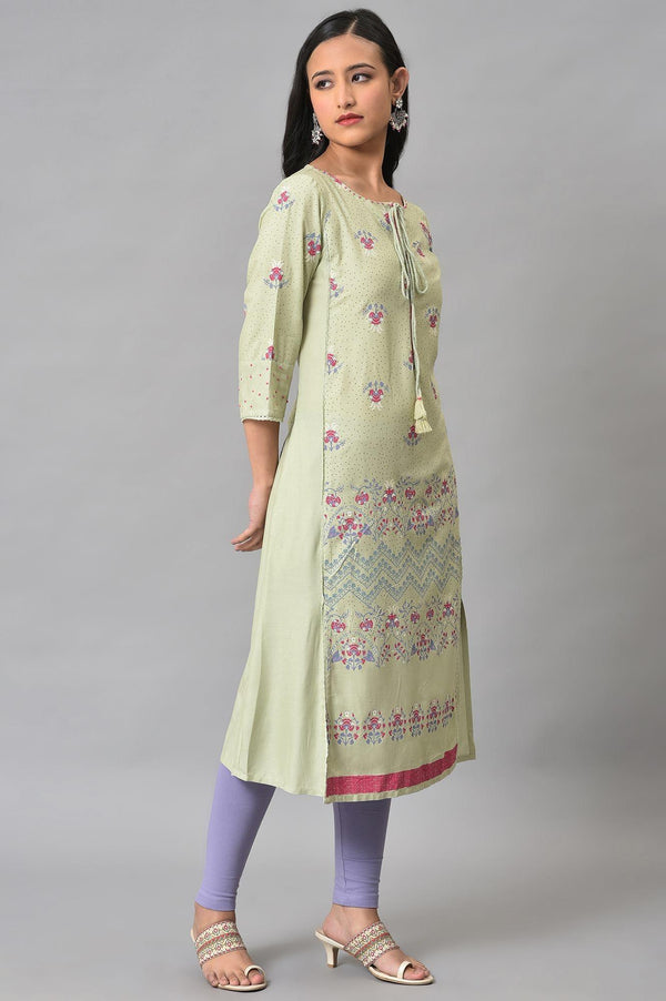 Light Green Mock Layer Printed Plus Size kurta