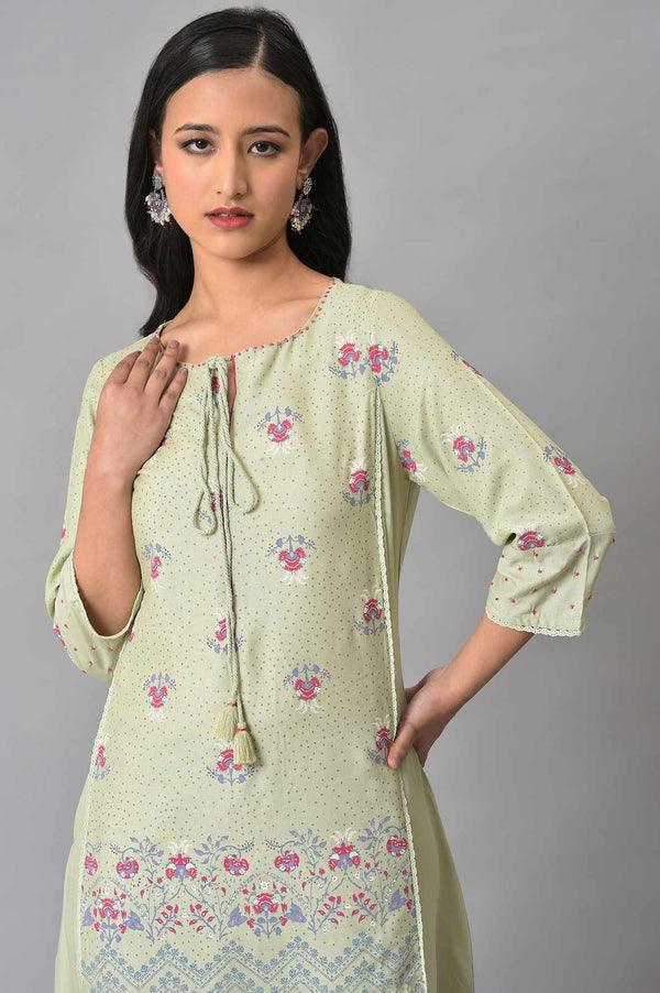 Light Green Mock Layer Printed Plus Size kurta