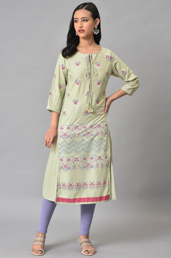 Light Green Mock Layer Printed Plus Size kurta