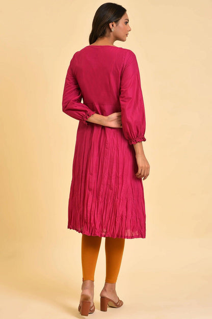 Pink Embroidered Crinkled kurta - wforwoman