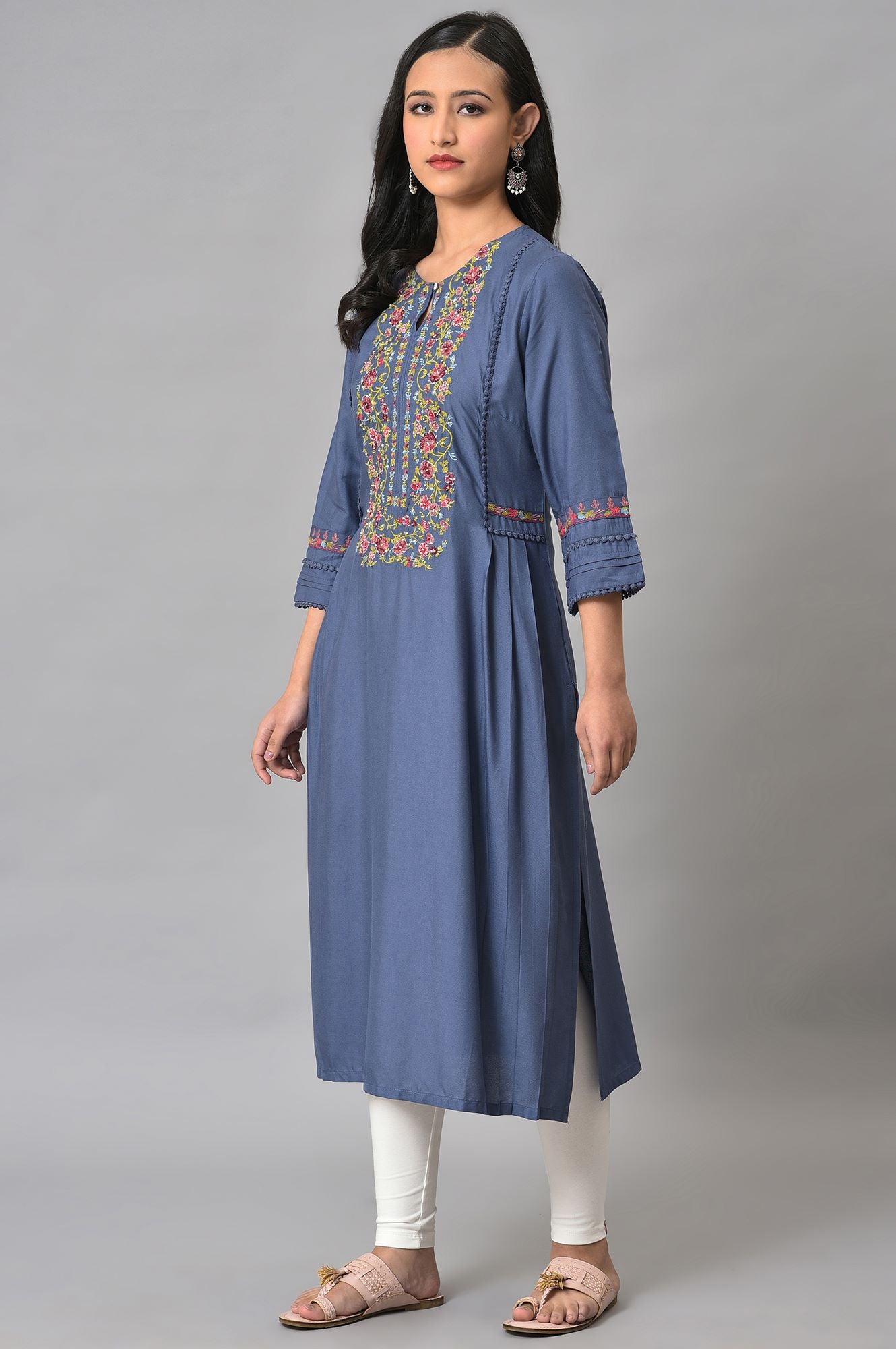 Blue Embroidered Yoke Plus Size kurta