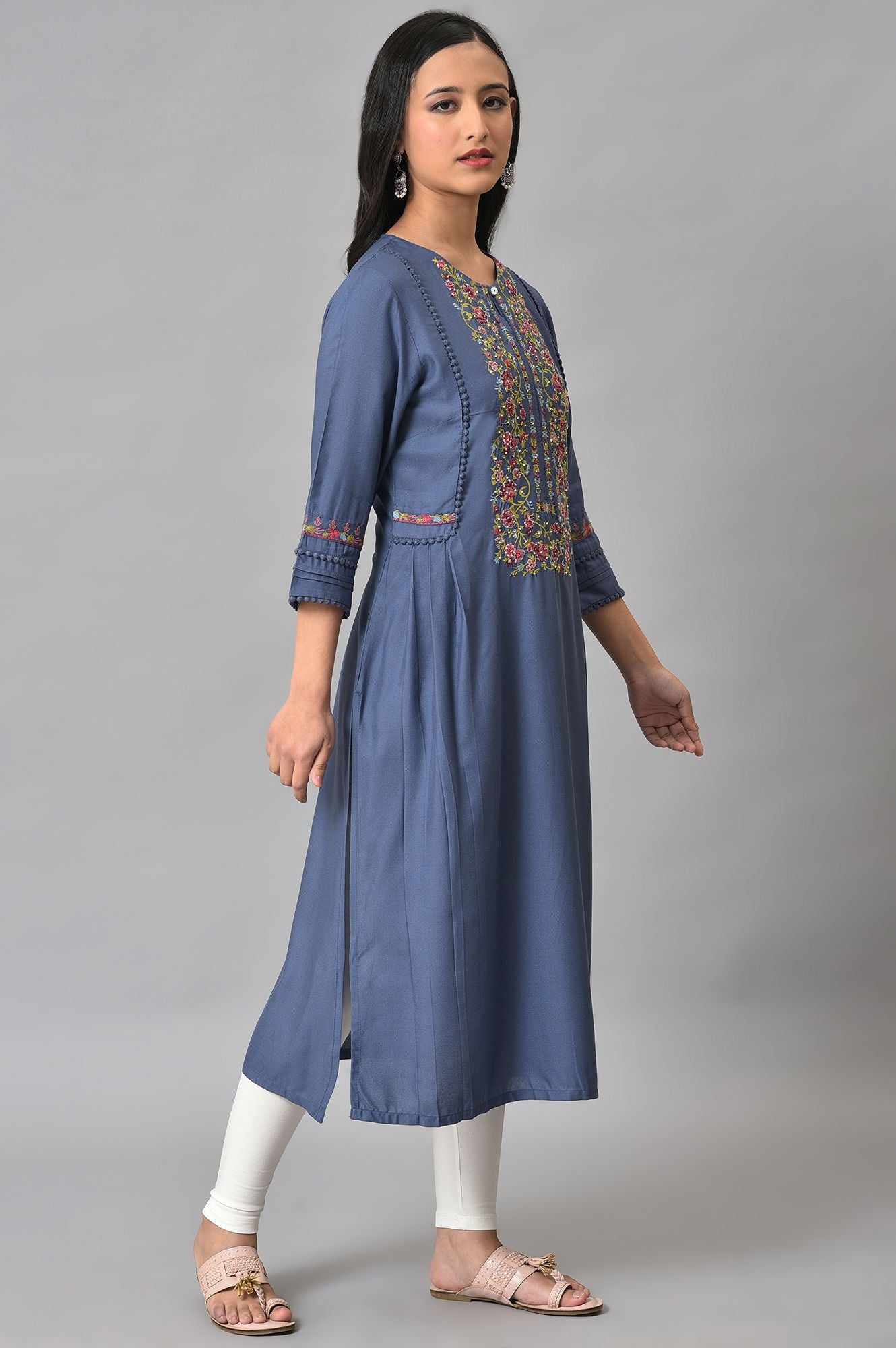 Blue Embroidered Yoke Plus Size kurta