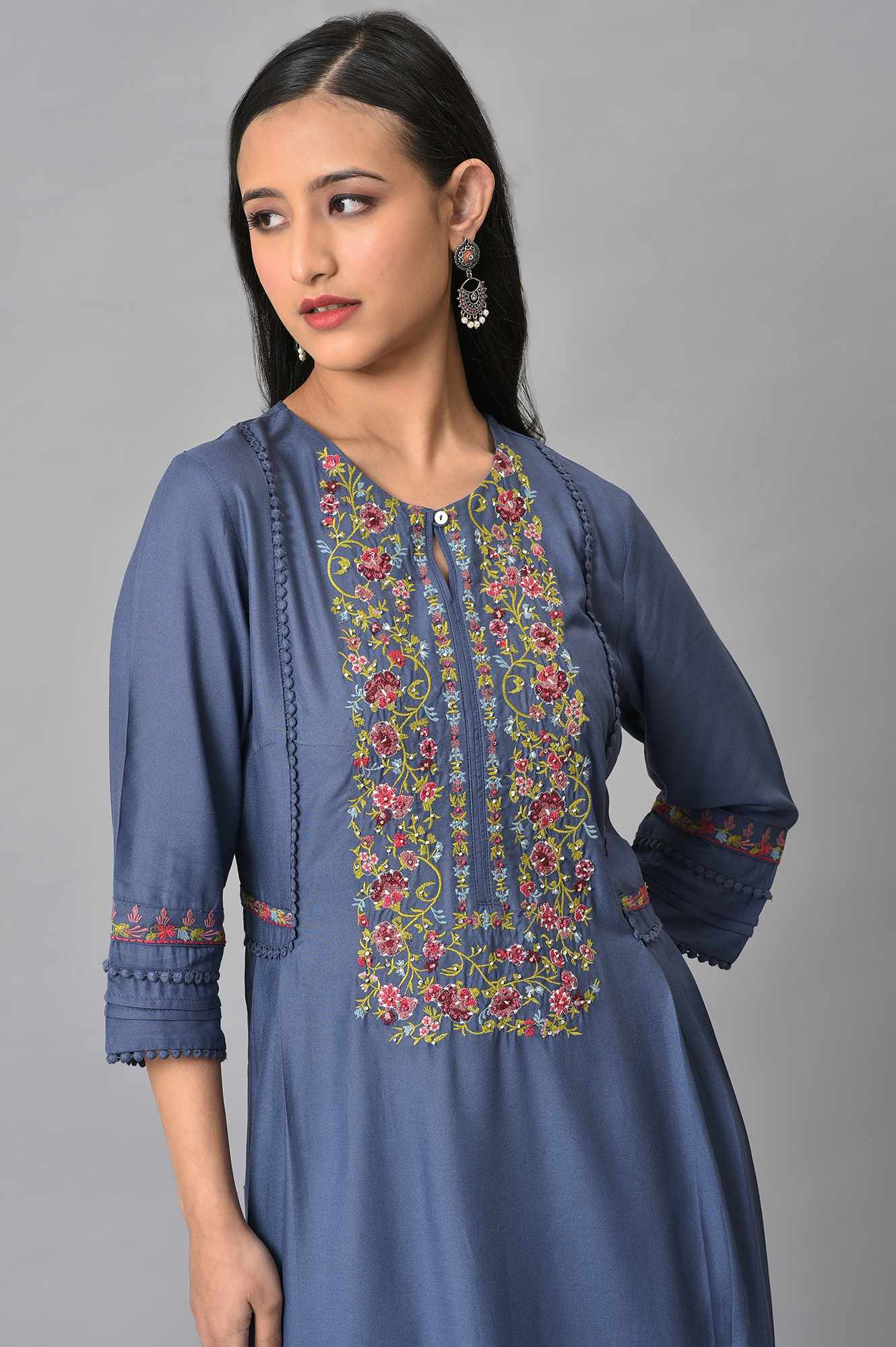Blue Embroidered Yoke Plus Size kurta