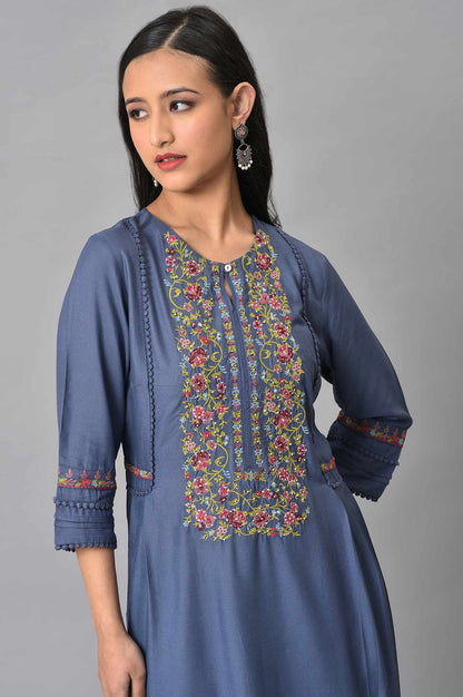 Blue Embroidered Yoke Plus Size kurta