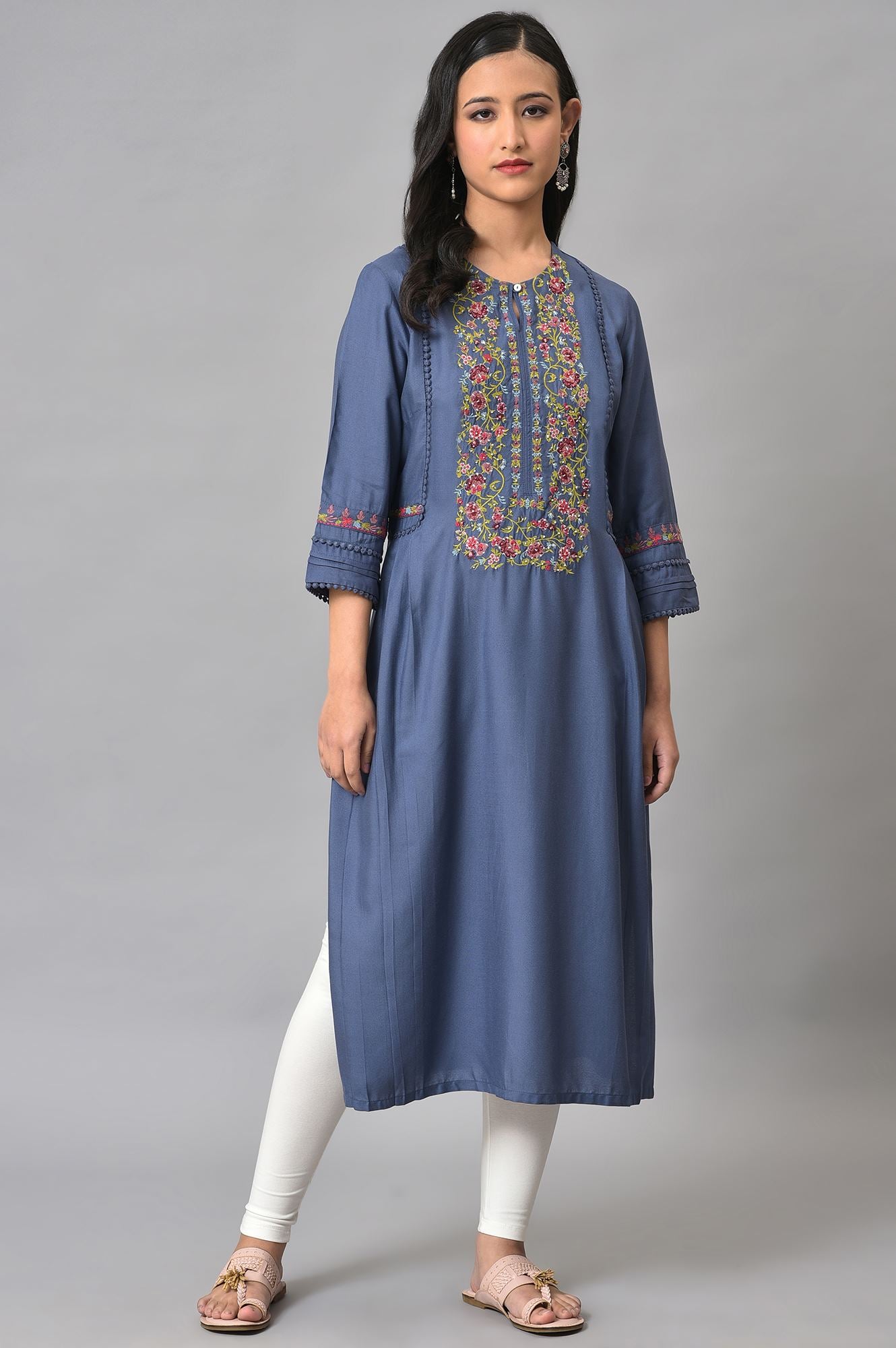 Blue Embroidered Yoke Plus Size kurta