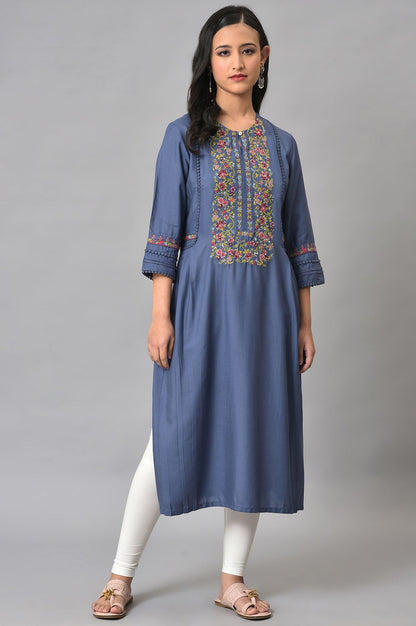 Blue Embroidered Yoke Plus Size kurta