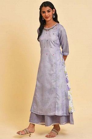 Purple Kota Layered Printed Plus Size kurta - wforwoman