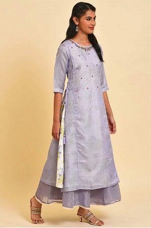 Purple Kota Layered Printed Plus Size kurta - wforwoman