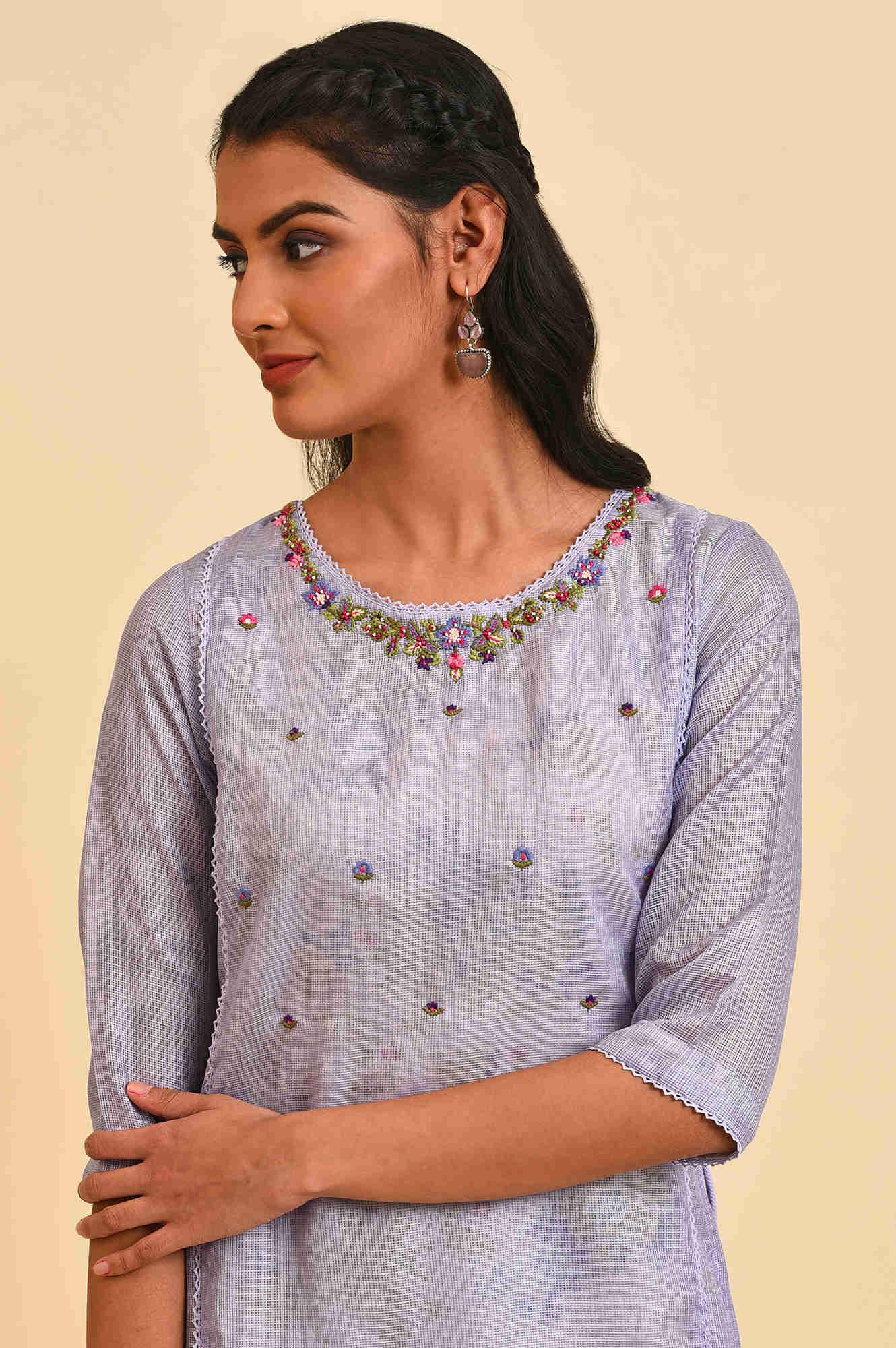 Purple Kota Layered Printed Plus Size kurta - wforwoman