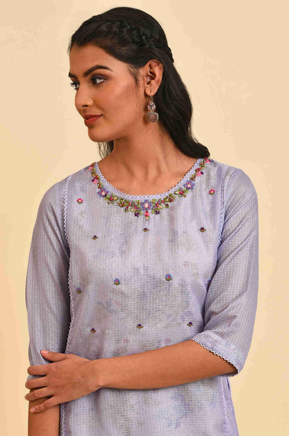 Purple Kota Layered Printed Plus Size kurta - wforwoman