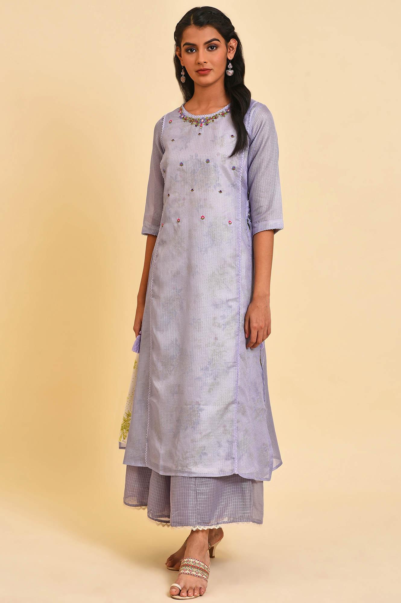 Purple Kota Layered Printed kurta - wforwoman