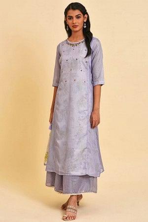 Purple Kota Layered Printed Plus Size kurta