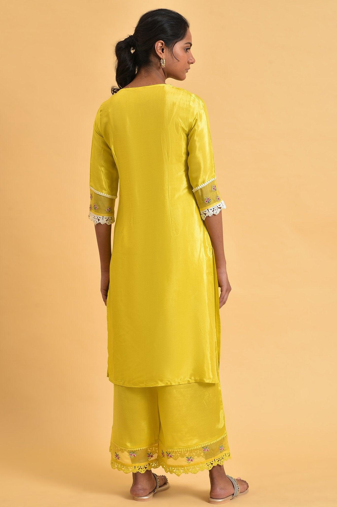 Yellow Embroidered Shantun Festive kurta - wforwoman