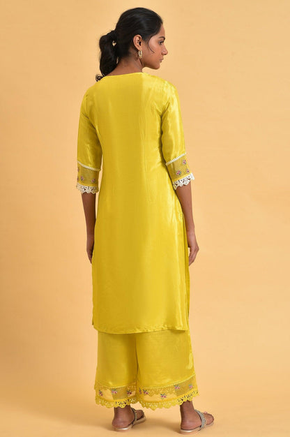 Yellow Embroidered Shantun Plus Size Festive kurta - wforwoman