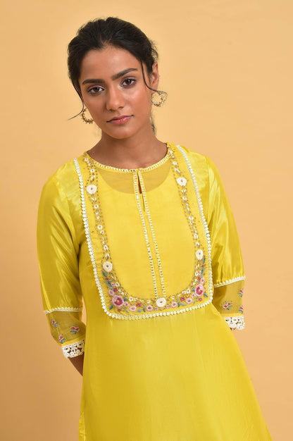 Yellow Embroidered Shantun Plus Size Festive kurta - wforwoman