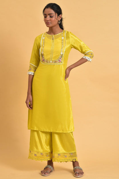 Yellow Embroidered Shantun Plus Size Festive kurta - wforwoman