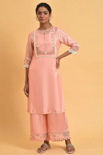 Pink Embroidered Shantun Festive kurta - wforwoman