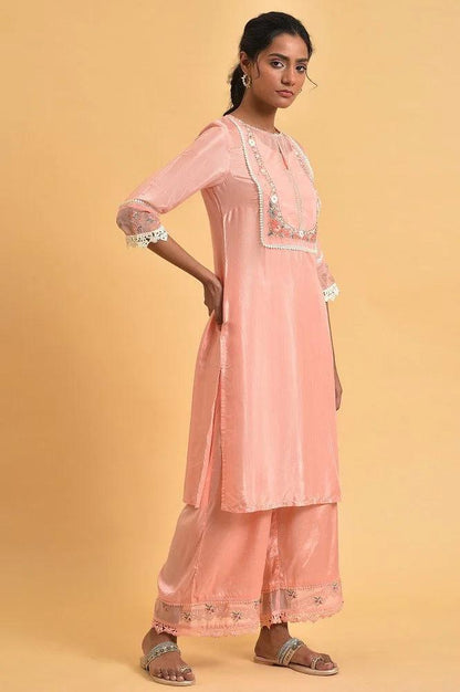 Pink Embroidered Shantun Festive kurta - wforwoman