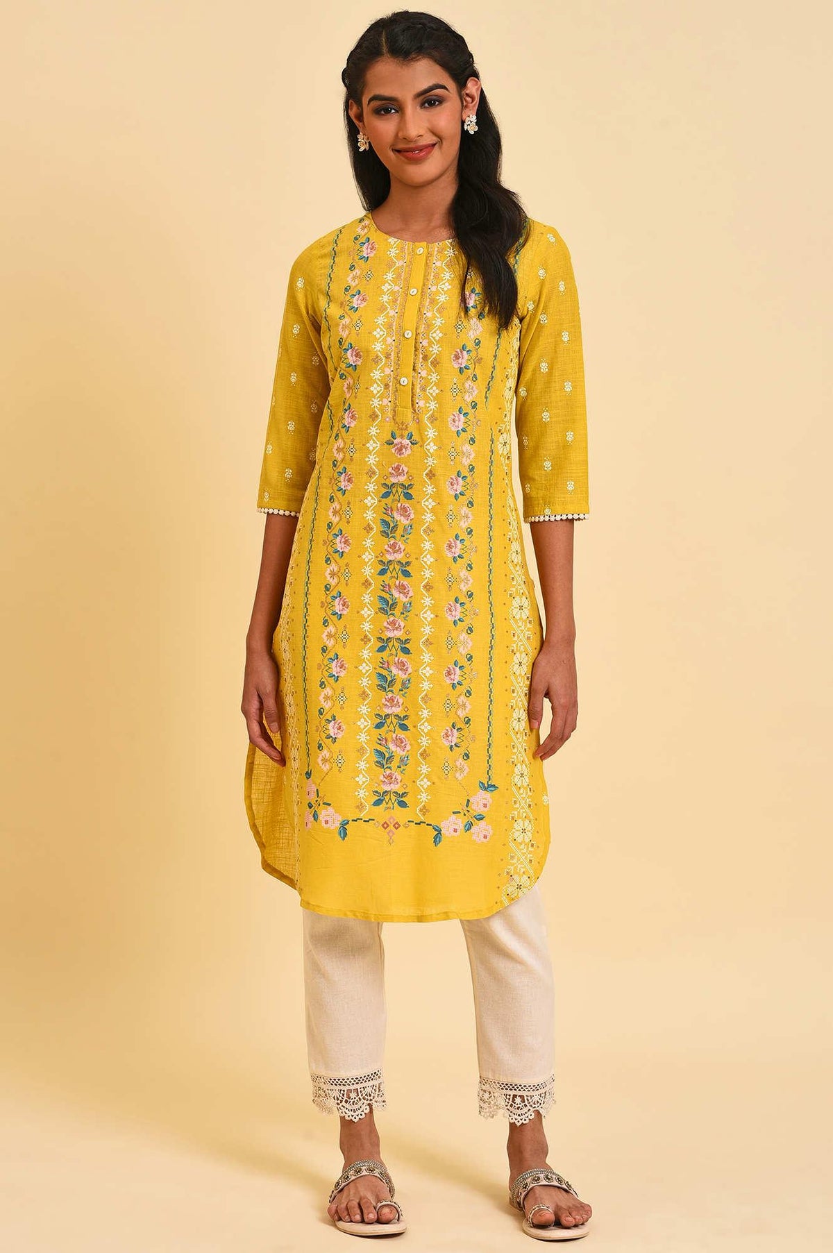 Yellow Glitter Printed Plus Size kurta - 20