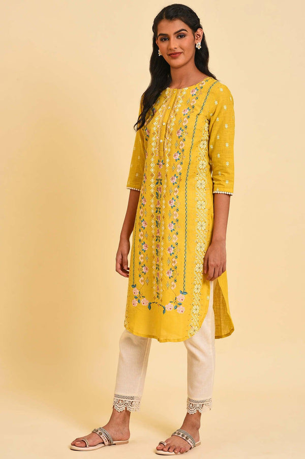 Yellow Glitter Printed Plus Size kurta