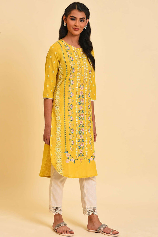 Yellow Glitter Printed Plus Size kurta