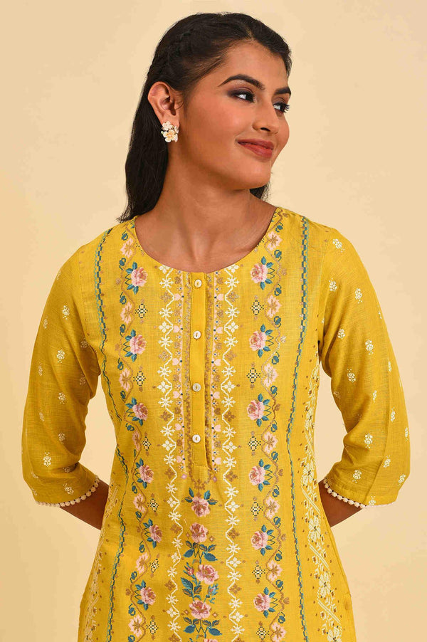 Yellow Glitter Printed Plus Size kurta