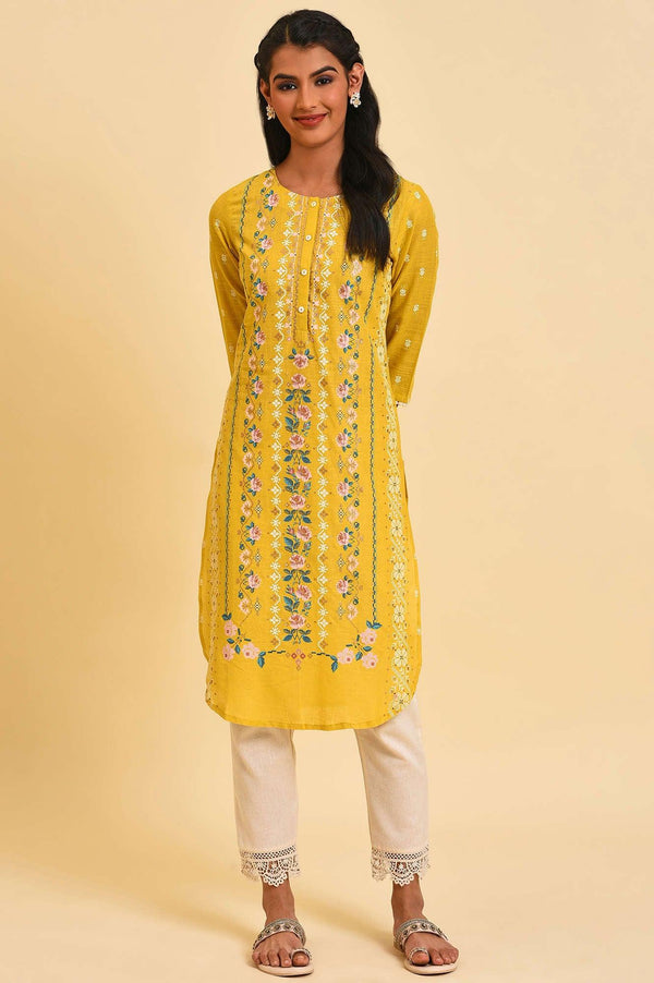 Yellow Glitter Printed Plus Size kurta