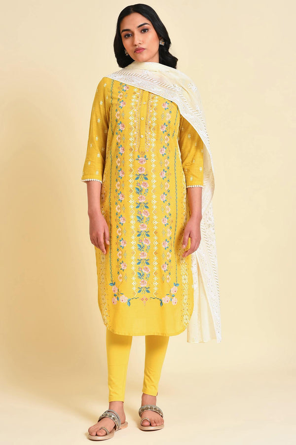 Yellow Glitter Printed Plus Size kurta