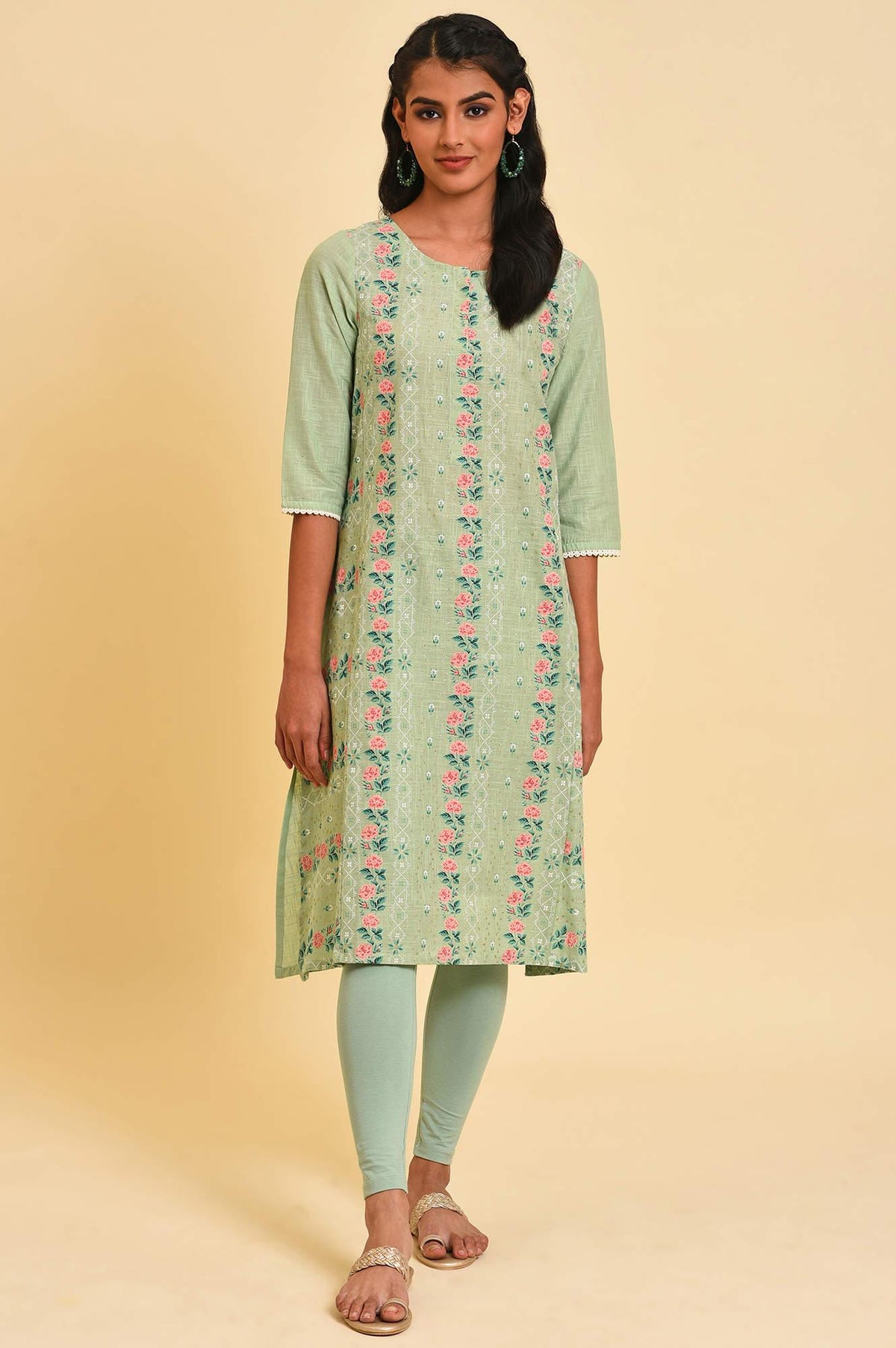 Green Glitter Printed A-Line Plus Size kurta - 20
