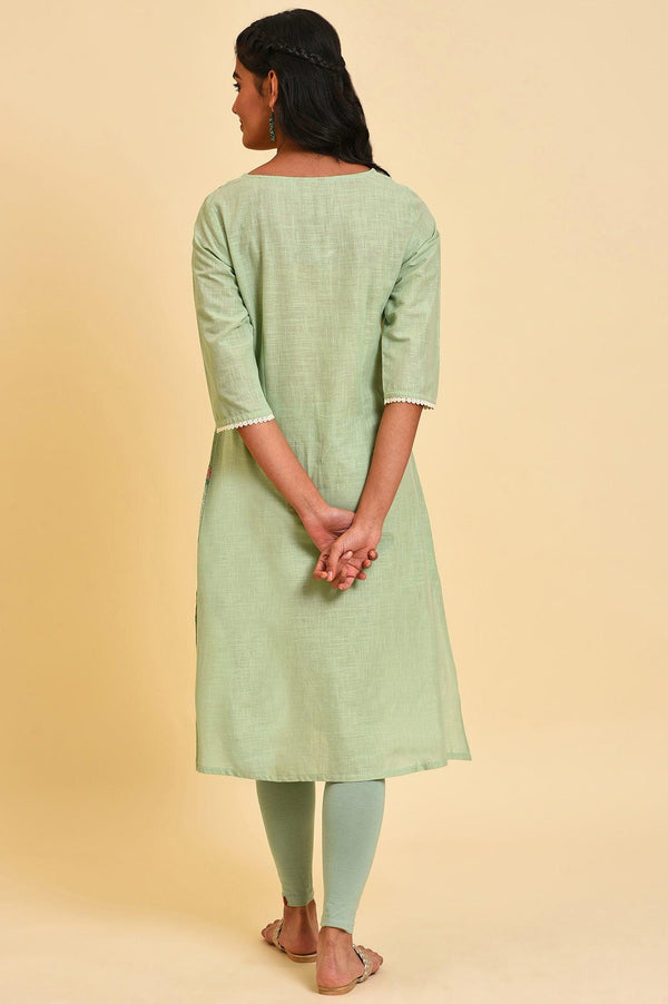 Green Glitter Printed A-Line Plus Size kurta