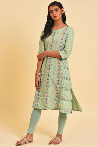 Green Glitter Printed A-Line Plus Size kurta - wforwoman