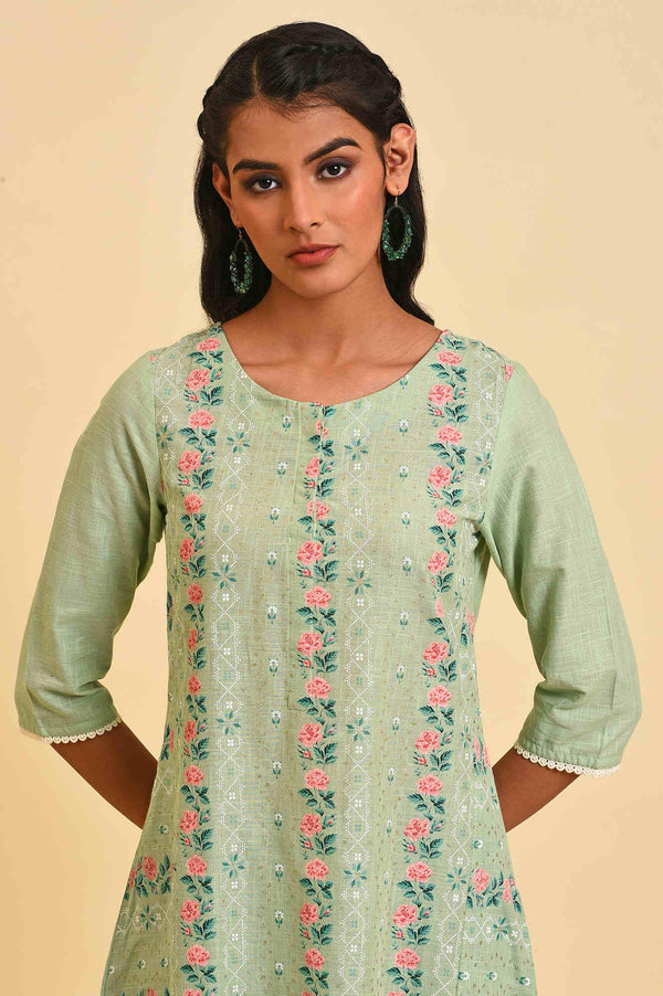 Green Glitter Printed A-Line Plus Size kurta