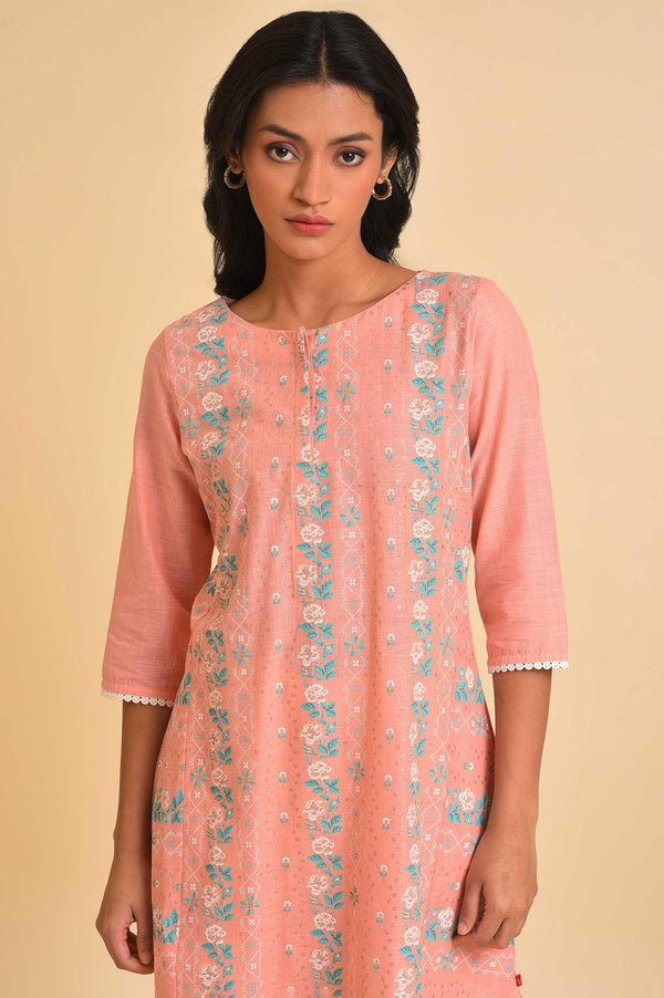 Peach Glitter Printed A-Line Plus Size kurta