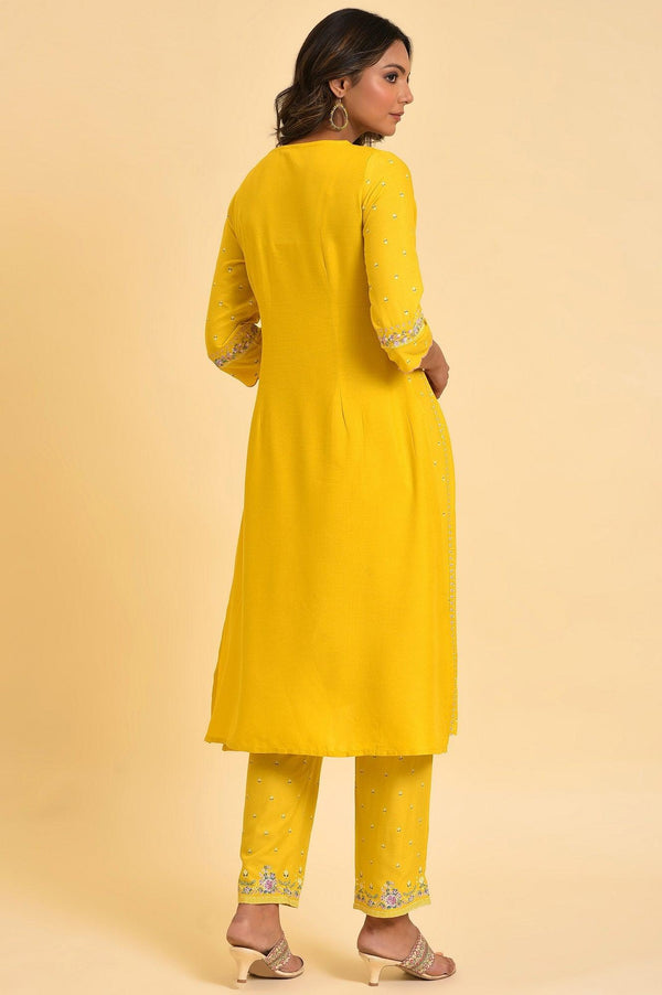 Yellow Glitter Printed Plus Size A-Line kurta