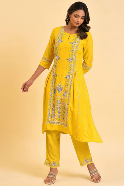 Yellow Glitter Printed Plus Size A-Line kurta - wforwoman