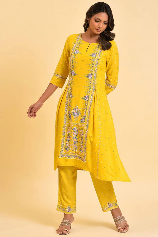 Yellow Glitter Printed Plus Size A-Line kurta